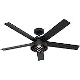 Hunter Fan 52 inch Casual Matte Black Outdoor Ceiling Fan with Light Kit and Remote Control (Renewed)