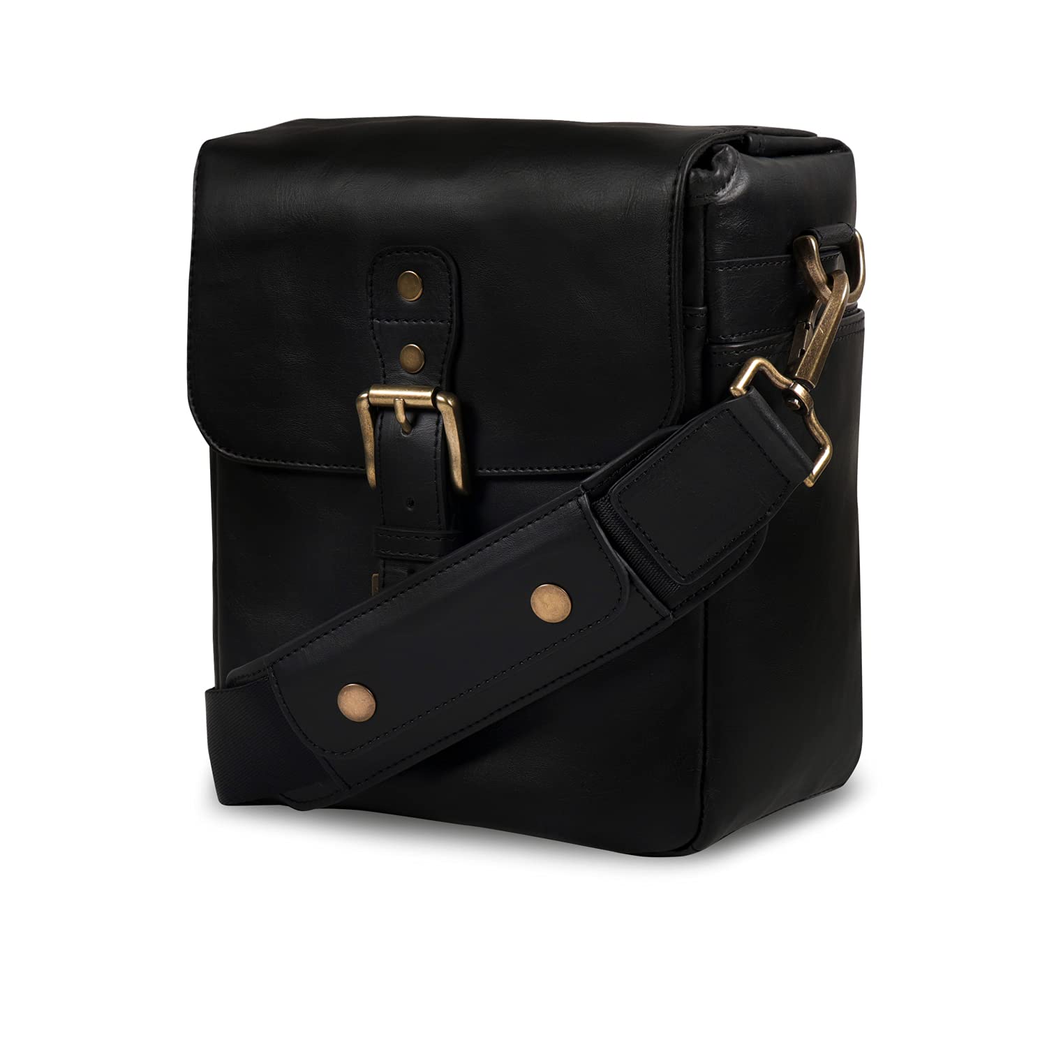 MegaGear MG1521 Leather Camera Messenger Bag for Mirrorless, Instant and DSLR Cameras - Black