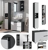 Vicco J-Shape Bathroom Furniture Set, Anthracite, 3 Parts with Tall Cabinet view 2
