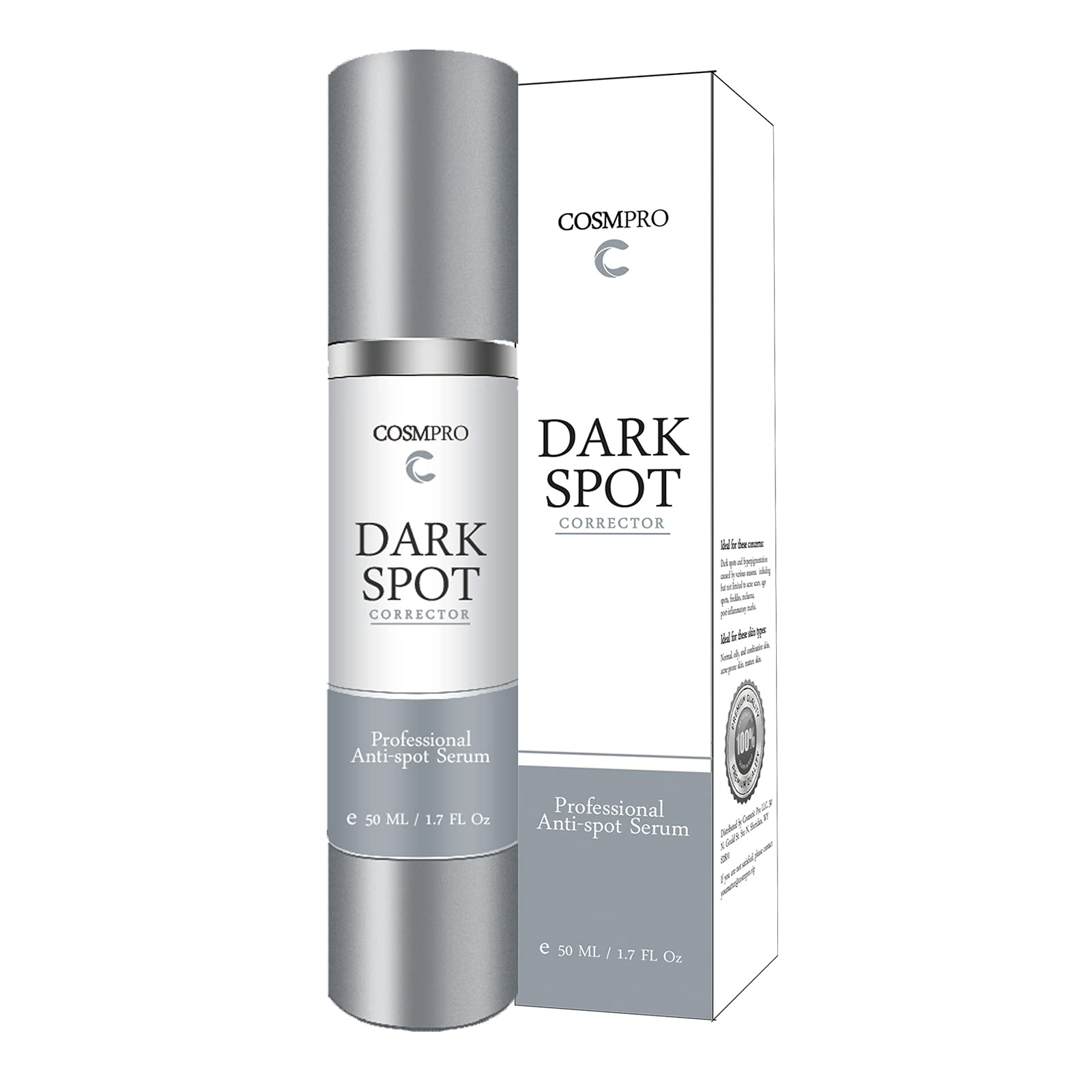 Cosmpro Dark Spot Remover Corrector for Face and Body, 45ml Age Spot Remover for Face, Pigmentation Treatment, 4-Butylresorcinol, Hyaluronic Acid Serum for Face Melasma, Sun Spot, Vegan, Cruelty Free