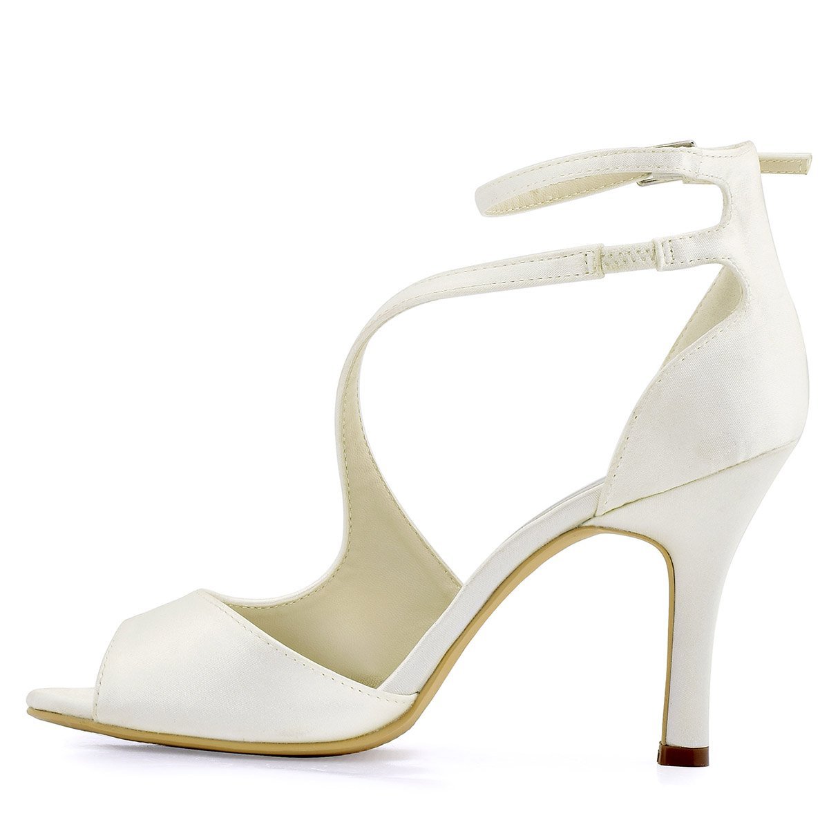 ELEGANTPARK Women's Peep Toe High Heels Ankle Straps Buckles Satin Evening Party Prom Sandals - Image 3