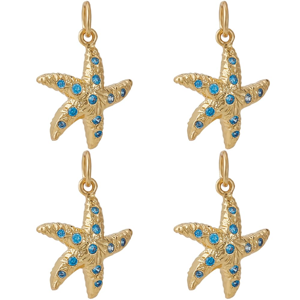 Beebeecraft 1 Box 5Pcs Cubic Zirconia Starfish Charms 18K Gold Plated Sea Stars Animal Cristal Rhinestone Pendant Charms with Jump Ring for Summer Them Jewellery Making DIY Earring Necklace