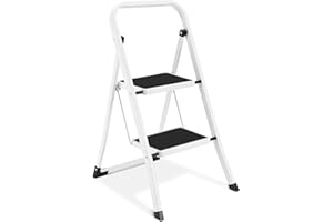 SOCTONE 2 Step Ladder, Lightweight Folding Step Stools for Adults with Anti-Slip Pedal, Portable Sturdy Steel Ladder with Handrails, Perfect for Kitchen & Household, 330 lbs Capacity, White