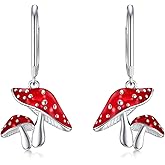LONAGO Mushroom Earrings 925 Sterling Silver Cute Mushroom with Snail Drop Earrings for Women