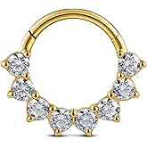 FINE4U Daith Piercing Jewelry 16G 8mm 10mm - ASTM F136 Titanium Septum rings, Cartilage Earring, Nose Rings Hoops, Hinged Clicker