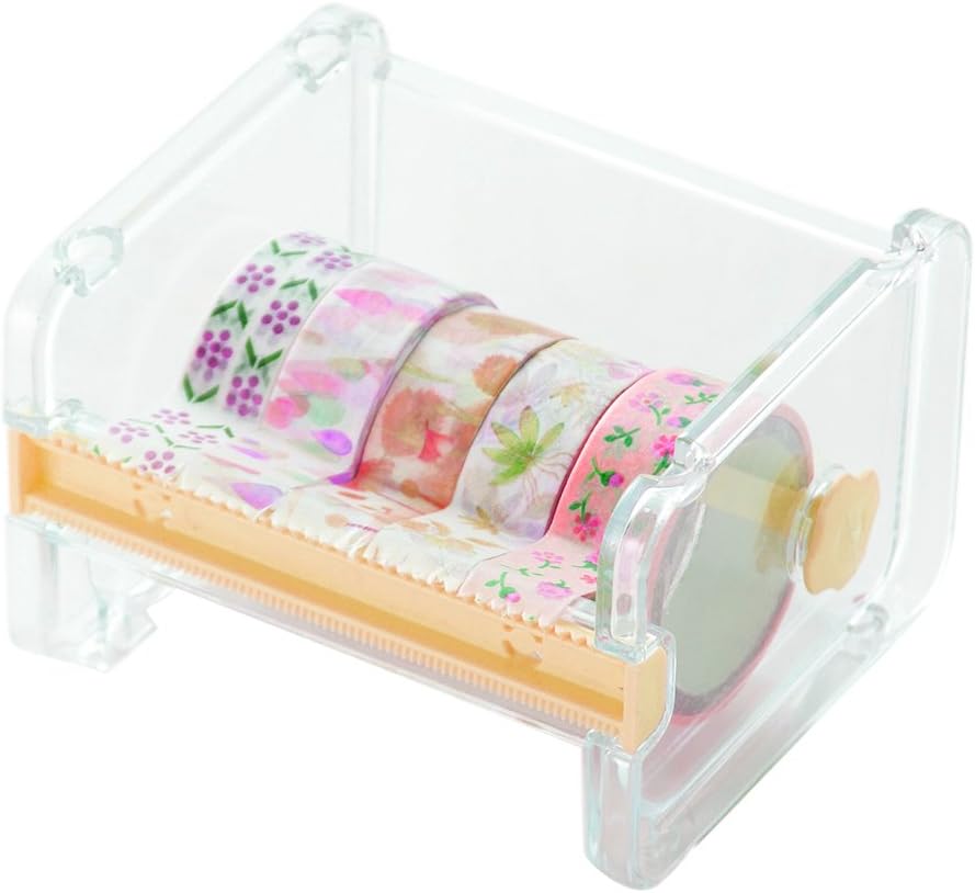 Demiawaking Desktop Tape Dispenser Washi Tape Cutter Multi Roll Tape Dispenser Tape Holder Organiser Storage Case (Orange)