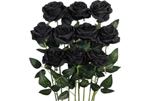 Luyue 10PCS Artificial Roses Flower Silk Rose with Stem Realistic Artificial Long Stem Black Rose Valentine's Day Fake Roses Bouquet for Wedding Home Decoration