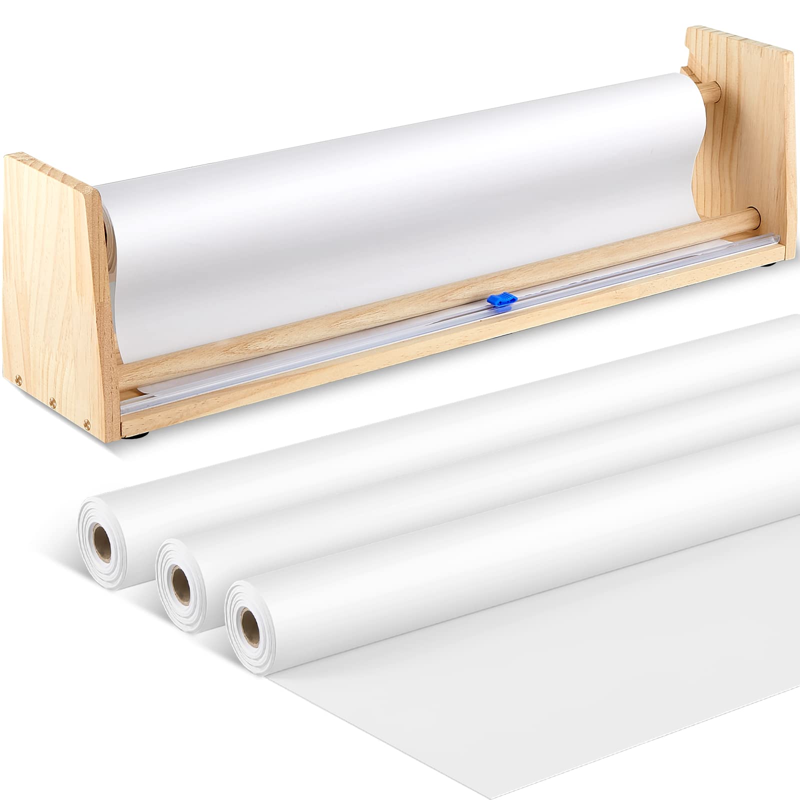 Photo 1 of 18 Inch Wooden Paper Roll Dispenser Tabletop Dispenser Holder and Paper Cutter Butcher with 3 Pack 18 Inch Easel Roll for Drawing Art Craft