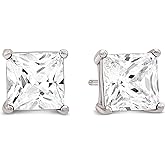 KEZEF Sterling Silver Stud Earrings for Women & Men - 4-Prong Setting Cubic Zirconia Earrings Studs - Premium CZ S925 Hypoallergenic - Available in 14K White and Yellow Gold, Rose Gold - 3mm to 9mm