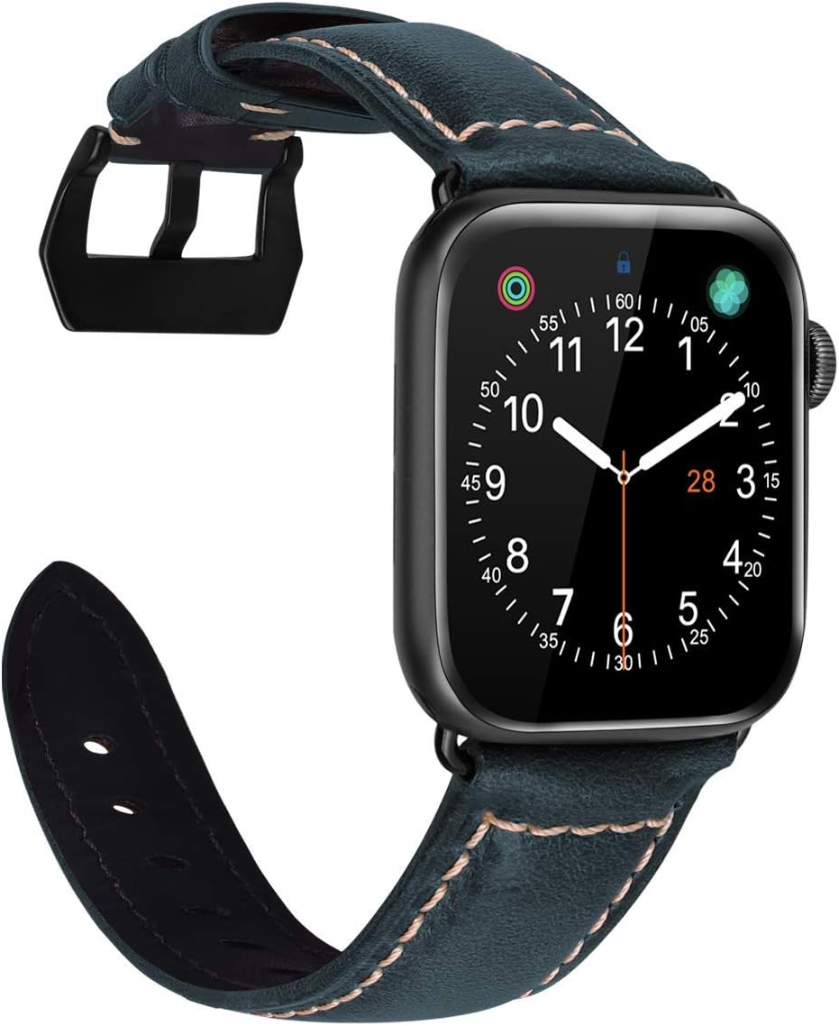 MroTechCompatible with Apple Watch Strap 42mm 44mm 45mm 49mm,Genuine Leather Band Replacement Strap Compatible with iWatch Ultra Series 8 7 6 5 4 3 2 1 SE Strap Women Men,42 44 45 49 mm-Retro Blue