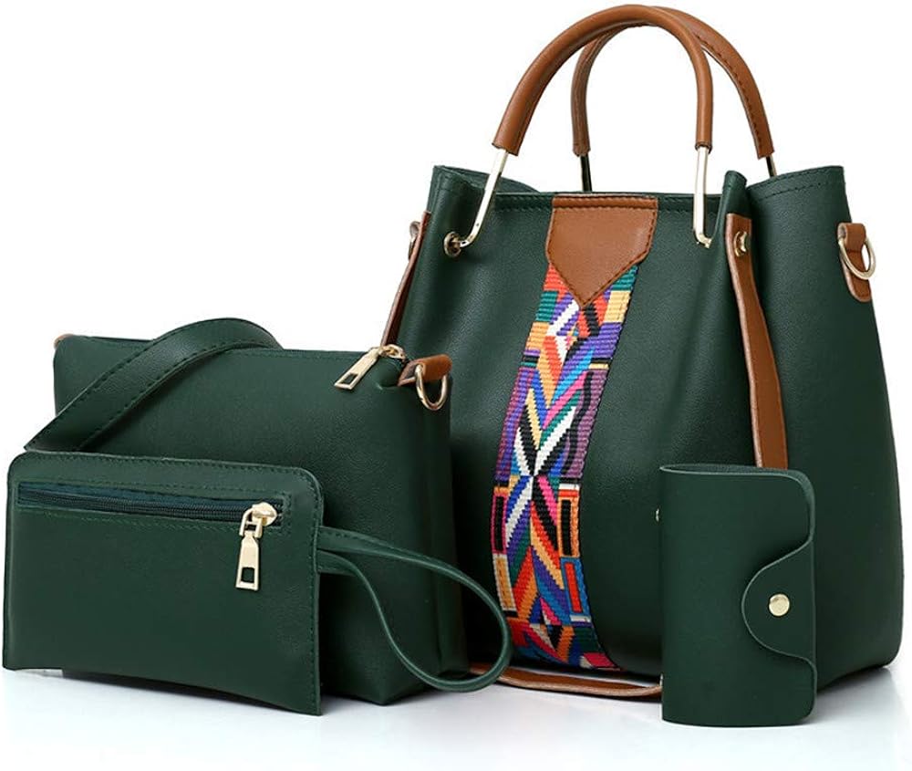 AlwaySky Women Handbag Set 4 in 1 Soft PU Leather Top Handle Bag, Tote Bag, Shoulder Bags Crossbody Bag Wallet Purse Set (Green)