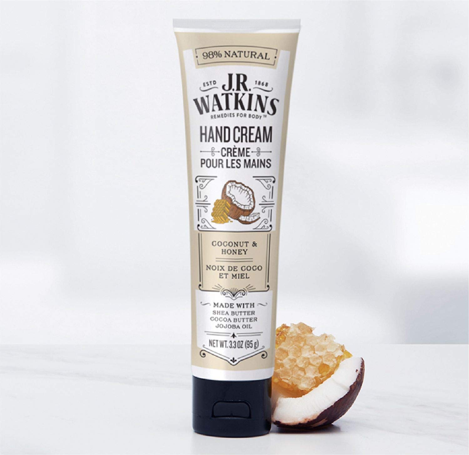 J.R. Watkins Natural Moisturizing Hand Cream, Coconut, Hydrating Hand Moisturizer with Shea Butter, Cocoa Butter, and Avocado Oil, USA Made and Cruelty Free, 3.3oz : Beauty