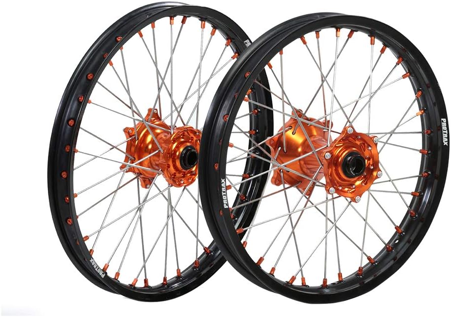 Protrax Complete Wheel Rim Set Orange Hub Front&Rear 21"&19" Ktm 250 SXf XC XC-F