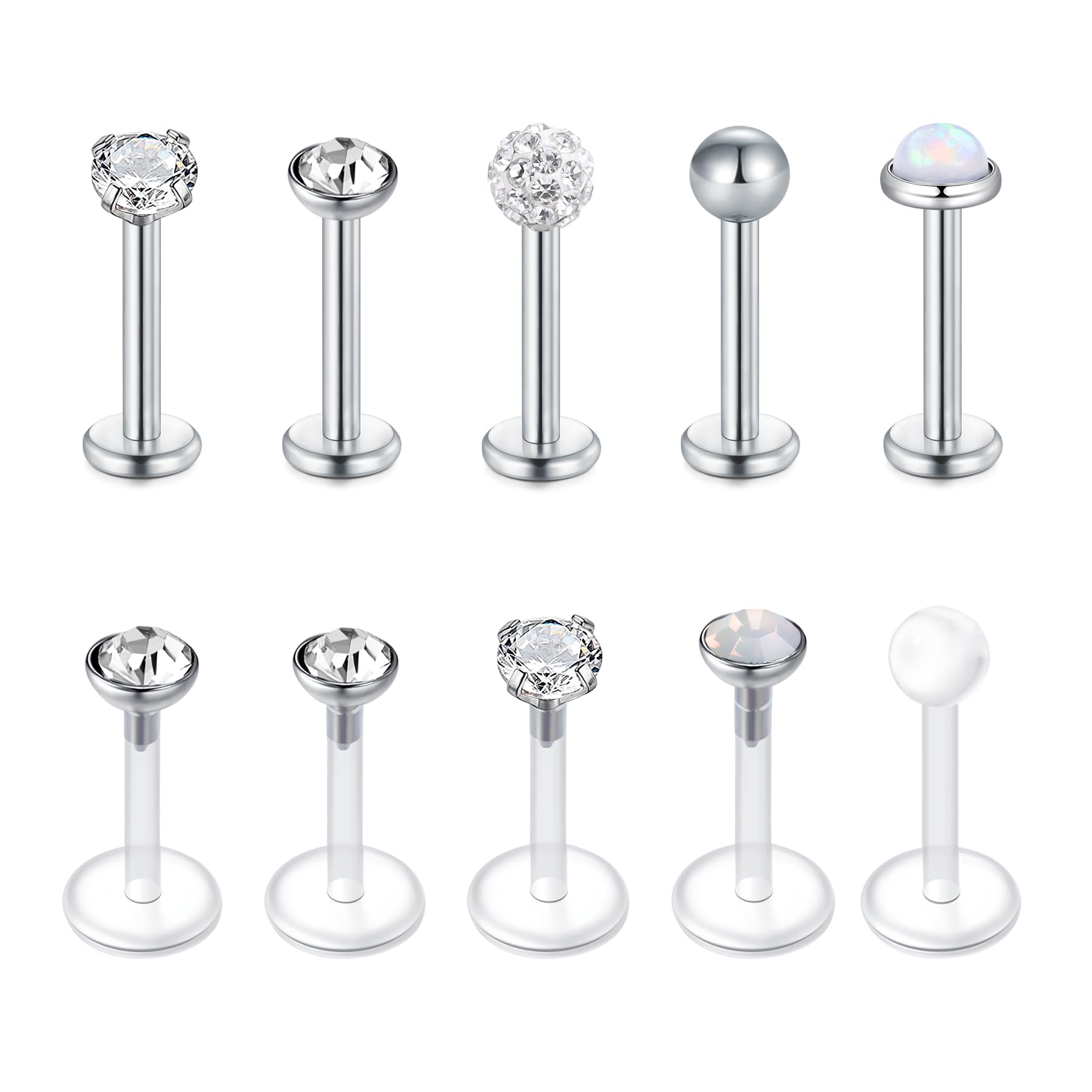 16 g Clear Acrylic & Surgical Steel Lip Piercing Labret Ear Tragus Helix Bioflex Retainer Buckle Jewellery 8 mm Bar, Acrylic