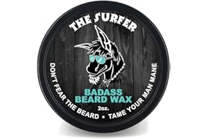 Badass Beard Care Wax For Men - Surfer Scent, 2 oz - Softens Hair, Leaves Your Beard Looking and Feeling More Dense