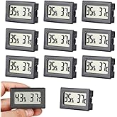 Rojuna 10-Pack Mini Thermometer Hygrometer, Large Number Small Digital Electronic Temperature Humidity Meters Gauge Indoor LC