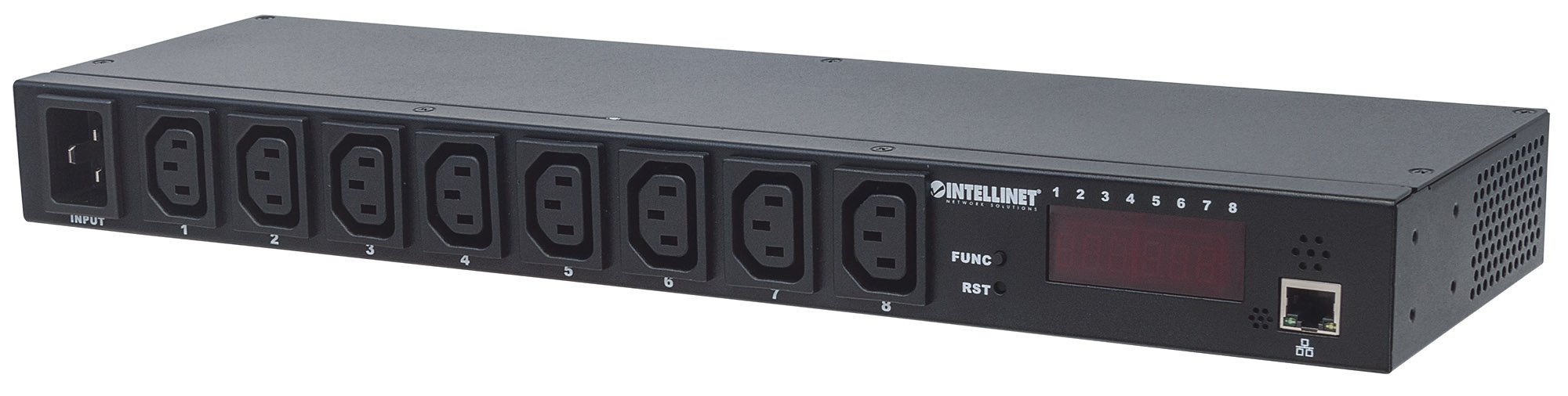 Intellinet 163682 19" Intelligent 8-Port PDU, 19" Rackmountable Intelligent Power Distribution Unit; Monitors Power, Temperature and Humidity