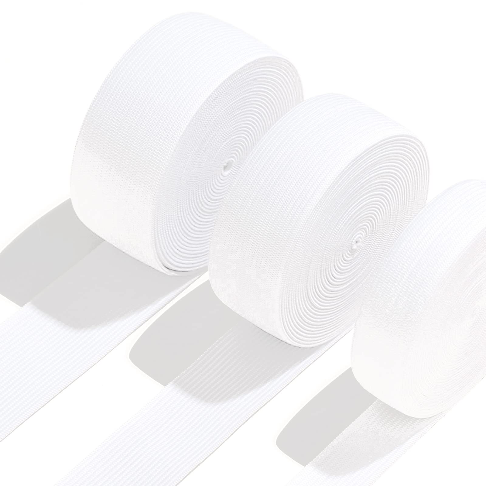 YUTOU Pack of 3 Elastic Bands White 10 mm 20 mm 30 mm Wide 15 m Elastic Band for Sewing Elastic Band for Household DIY Crafts
