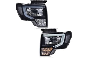 LQI LED DRL Headlight Assembly Compatible with Ford F150 2009-2014 Headlamps Driver & Passenger Side Smoke lens Black Housing White Reflector FO2503289 DL3Z13008EC