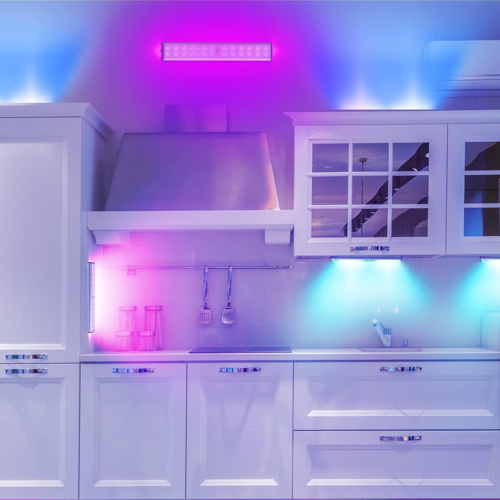 Photo 1 of LEPOTEC 24LED RGBW Under Cabinet Light - Motion Sensor Closet Light, Rechargeable Changing Color LED Light,Christmas Lights for Kicthen,Bedroom,Remodelling Room,Hotel,Bar (Multi-24LED-2pack)