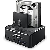 ikuai SATA to USB 3.0 Dual Bay Hard Drive Dock for 2.5"/3.5" SATA HDD SSD with Micro SD Card Reader 2 USB 3.0 Port, Offline Clone Function External Hard Drive Docking Station, 2X20TB and UASP Support