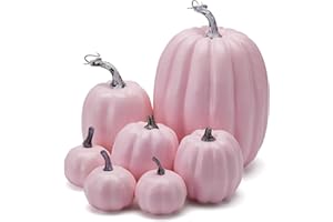 BINPURE Fall Decorations for Home Artificial Fake Pumpkins Thanksgiving Pumpkins Set Lifelike Wedding Tables Centerpieces Halloween Home Decoration (SST-Pink, 7 PCS)