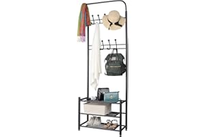 SortWise Industrial Metal Coat Rack with Shoe Storage - 2-in-1 Entryway Organizer, 18 Hooks & W/Hanging Rod, 3-Tier Shelf for