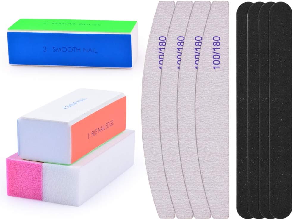 12 Pcs Nail Files and Buffers Set,4 Shapes Professional Nail Files Block 100 180 Grit Double Sided Emery Board Manicure Set for Trimming Grinding Polishing Shining Manicure Tools