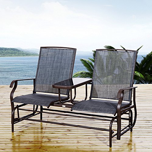 Outsunny 2 Person Outdoor Mesh Fabric Patio Double Glider Chair w