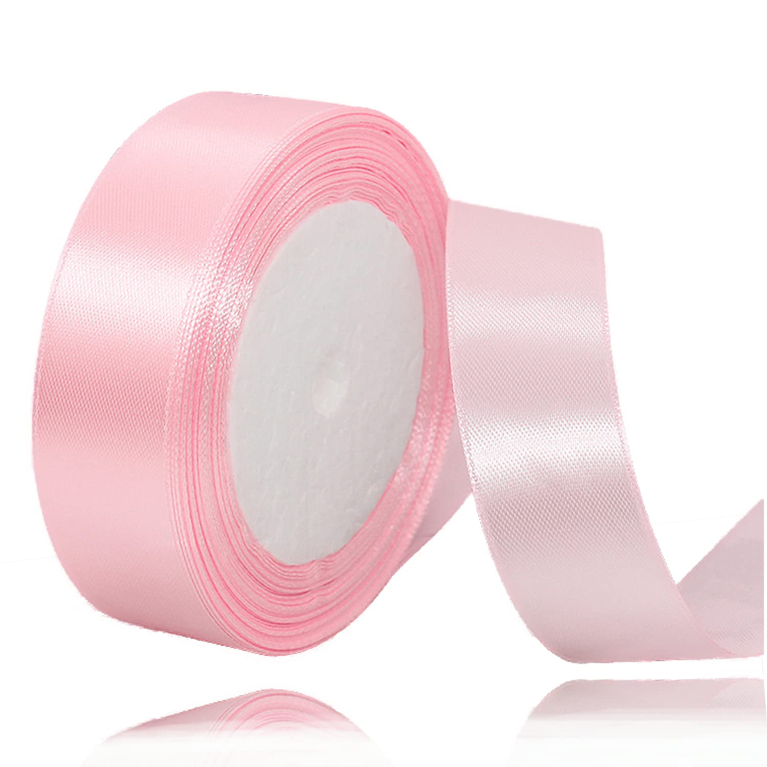 Blush Pink Ribbon 25mm, 23 Meters Baby Pink Satin Fabric Present Ribbon for Crafting, Gift Wrapping, Balloons, Floral Bouquet, Cake Decoration, Hair Bows, Sewing, Baby Shower and Wedding Party — image 1