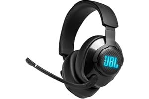 JBL Quantum 400 - USB over-ear gaming headset with game-chat balance dial, JBL QuantumSURROUND and DTS, Voice focus directional flip-up mic and memory foam ear cushions (Black)