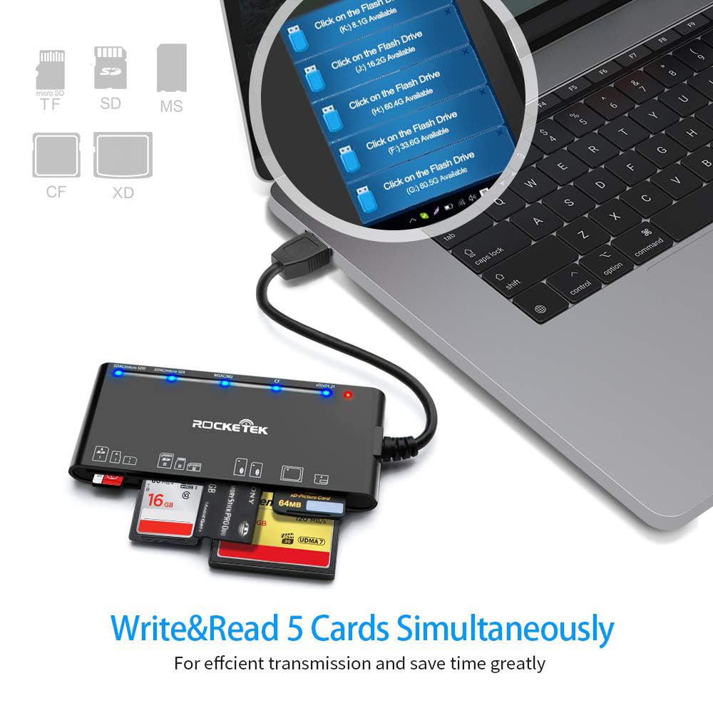 USB 3.0 Kartenleser 7 in 1 SD/TF/CF/MS/XD/Micro SD Speicherkartenleser mit USB3.0 (5Gbps) Super Speed, kompatibel mit Windows/Linux/Mac OS/Vista 4
