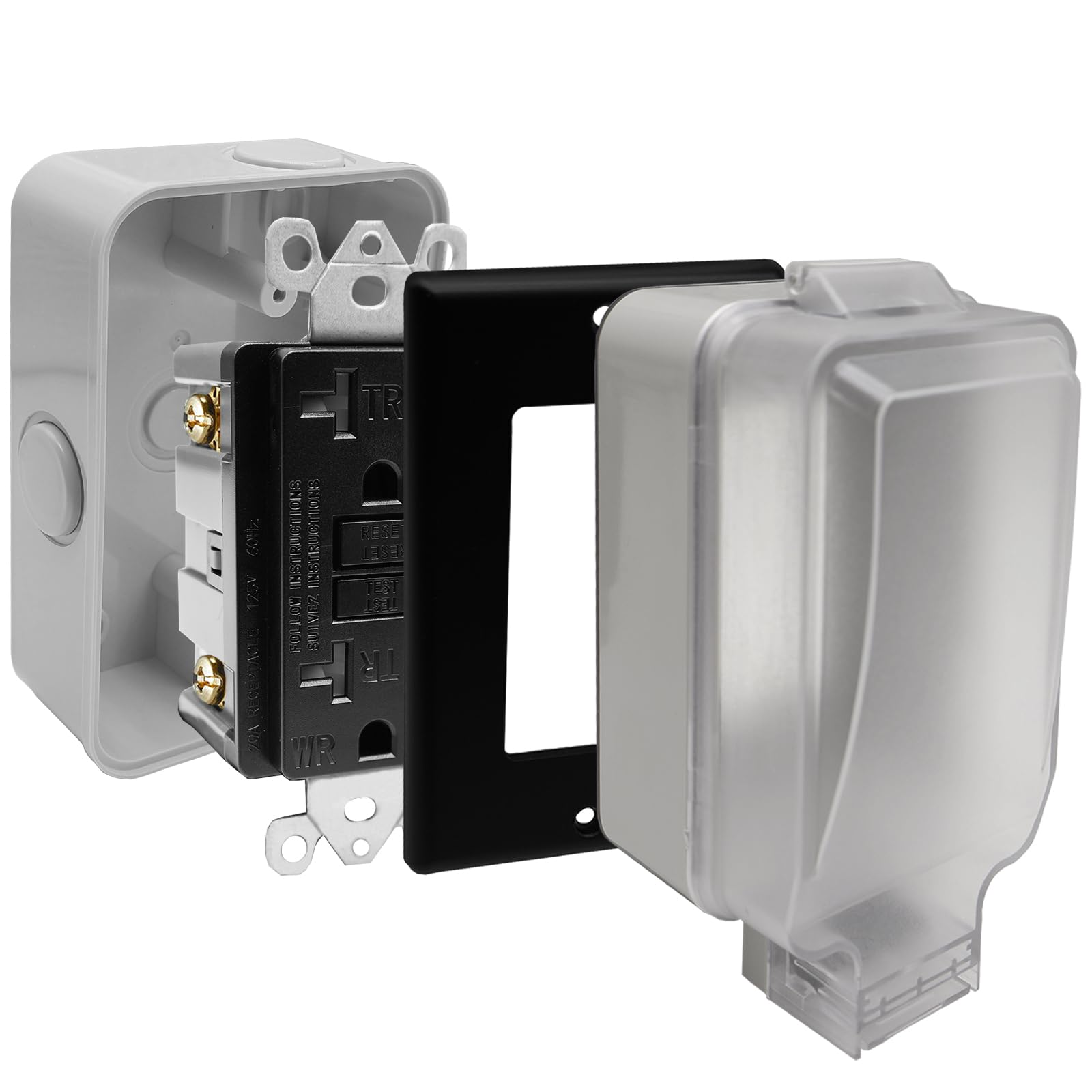 Photo 1 of Electrical Outlet Box with 20 Amp WR TR GFCI Outdoor Nonmetallic Extra Duty Weatherproof Electrical Box Cover Outlet Kit, IP66 Waterproof,UL Listed