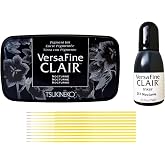 Tsukineko VersaFine Clair Bundle - Nocturne Black Versafine Clair Full-Size Inkpad with Versafine Clair Re-Inker and Trebbies Fine Detail Sticks