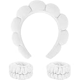 AMCAMI 3 PCS Spa Skincare Headband Puffy Terry Towel Cloth Fabric Makeup Headband and Wristband Towel Scrunchies for Washing Face