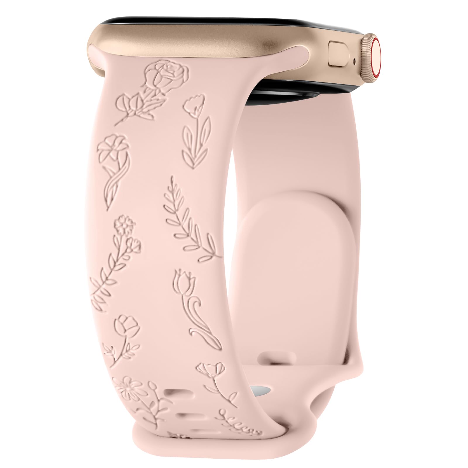 Flower Engraved Strap for Apple Watch Strap 42mm 44mm 45mm 46mm 49mm, Silicone Sport Band for iWatch Series 10 9 8 7 6 5 4 3 2 1 SE, Women Men (Pink sand,49mm/46mm/45mm/44mm/42mm(Series 3 2 1))