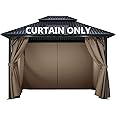 COWVIE Gazebo Curtain Replacement Universal 4-Panel Sidewalls 10' x 12', Patio Gazebo Privacy Curtains with Double Zipper, Replacement for Outdoor Patio Gazebo Canopy (Curtain Only)