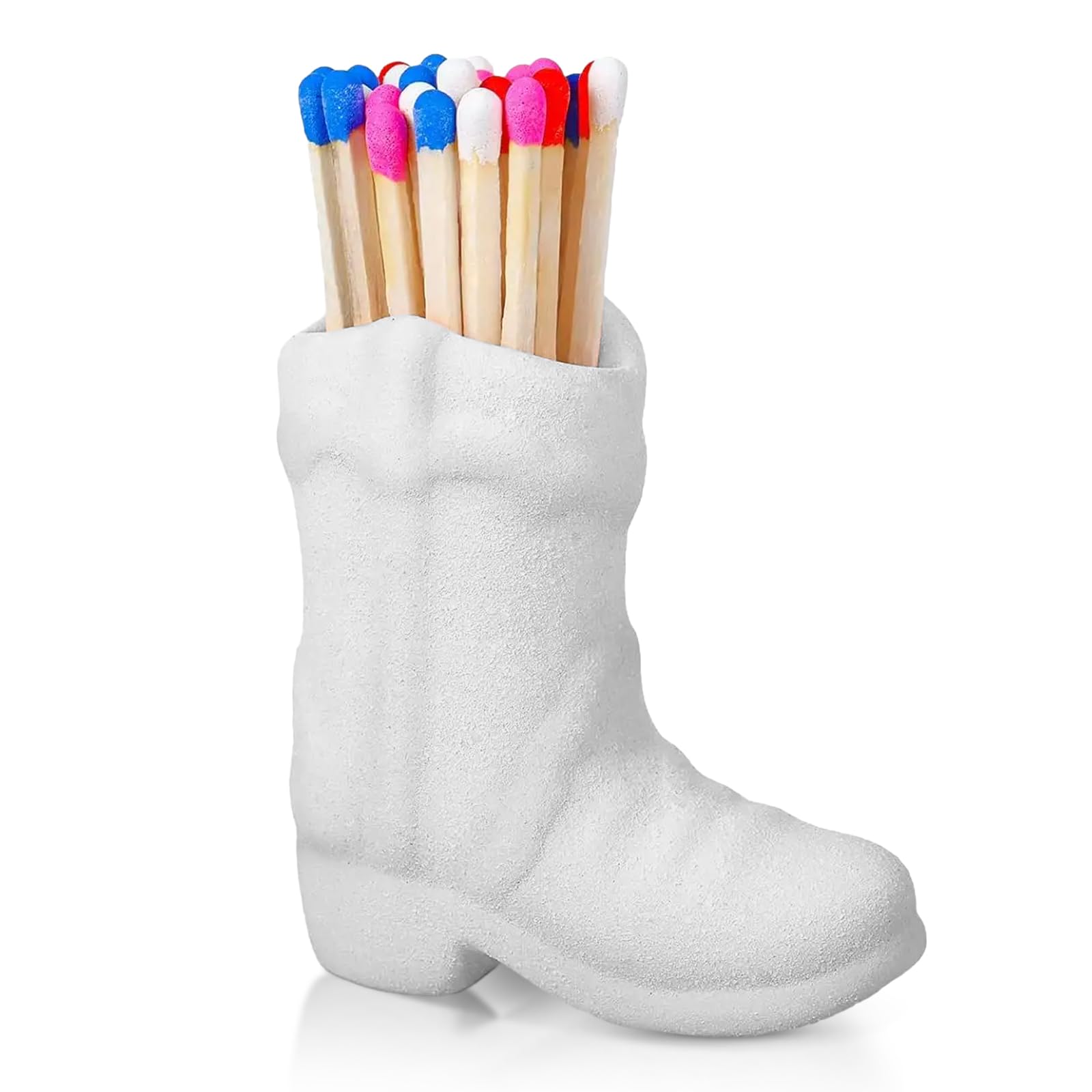 Cowboy Boot Match Holder, Ceramic Boot Match Holder with Striker, Matchstick Storage Jar, Cowboy Boot Decor Accessory for Home Bedroom Bathroom Kitchen Farmhouse Decor (No Matches)