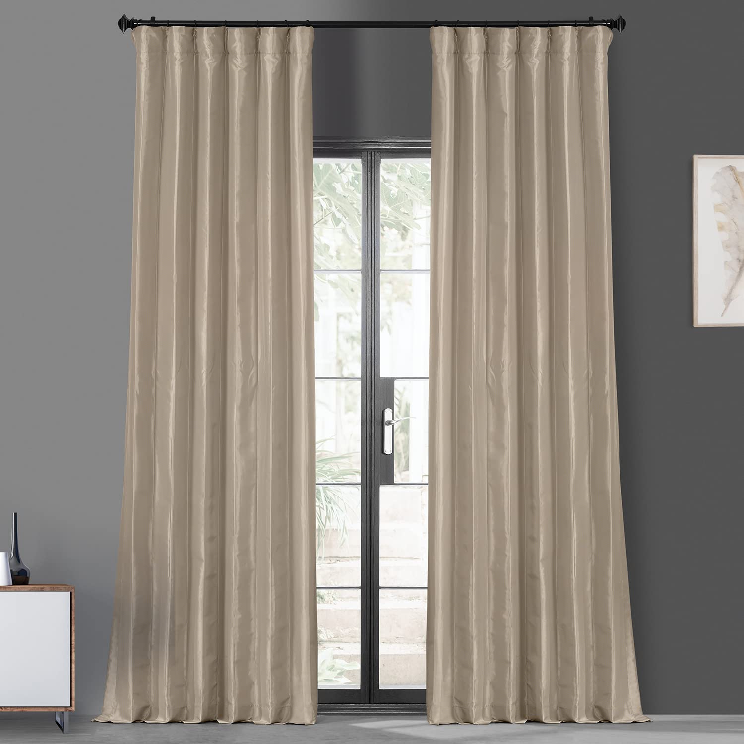 HPD Half Price Drapes Blackout Curtains for Bedroom & Living Room - Faux Silk Taffeta Blackout Curtain 50 X 120 (1 Panel), PTCH-BO130907-120, Antique Beige Image