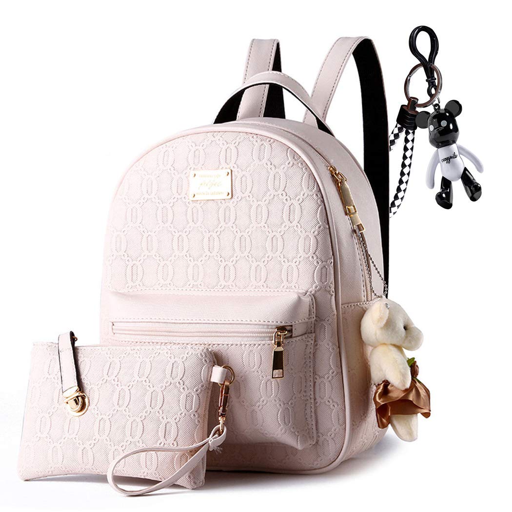 AINUOEY Womens Rucksack Backpacks Anti-theft Totes Top-Handle Handbags Ladies PU Leather 76603 1pcs Set White