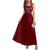 BeryLove Sequin Dress for Woman Vintage A Line Wedding Formal Swing Mesh Dress Sleeveless Cocktail Maxi Gowns