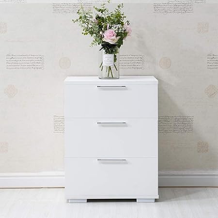 Tukailai White Smooth Surface Bedside Table High Gloss Front Nightstand Unit Cabinet With 3 Drawers For Storage File Cabinet Filing Pedestal Home Office Amazon Co Uk Kitchen Home