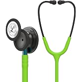 3M Littmann Classic III Monitoring Stethoscope, 5875, More Than 2X as Loud, Weighs Less, Stainless Steel Smoke-Finish Chestpiece, 27" Lime Green Tube, Blue Stem, and Smoke Headset