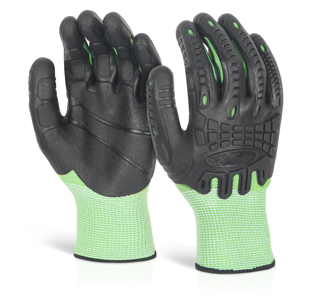 Beeswift Glovezilla Cut Resistant Fully Coated Impact Glove/Tear Resistance Safety Gloves Personal Protective Equipment Work Gloves PPE Workwear – Green/Black - Large - 1 Pair