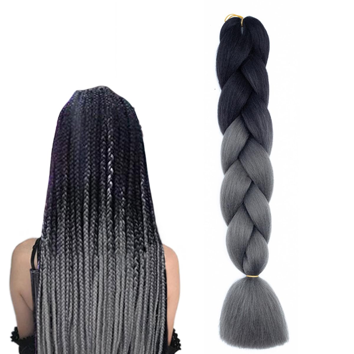 prinfantasy Hair Extensions for Women Ombre Braiding Hair Extension High Temperature Synthetic Hair Extensions for Braiding Crochet Twist Braids Hair Black to Grey,GBBZ074 — image 1