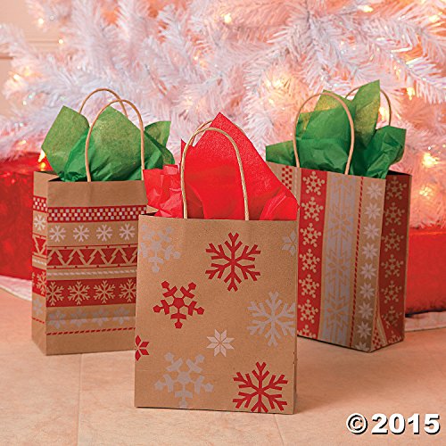 12 Red & White Nordic Print Craft Bags/Holiday Party Supplies/Christmas Gift Wrap/