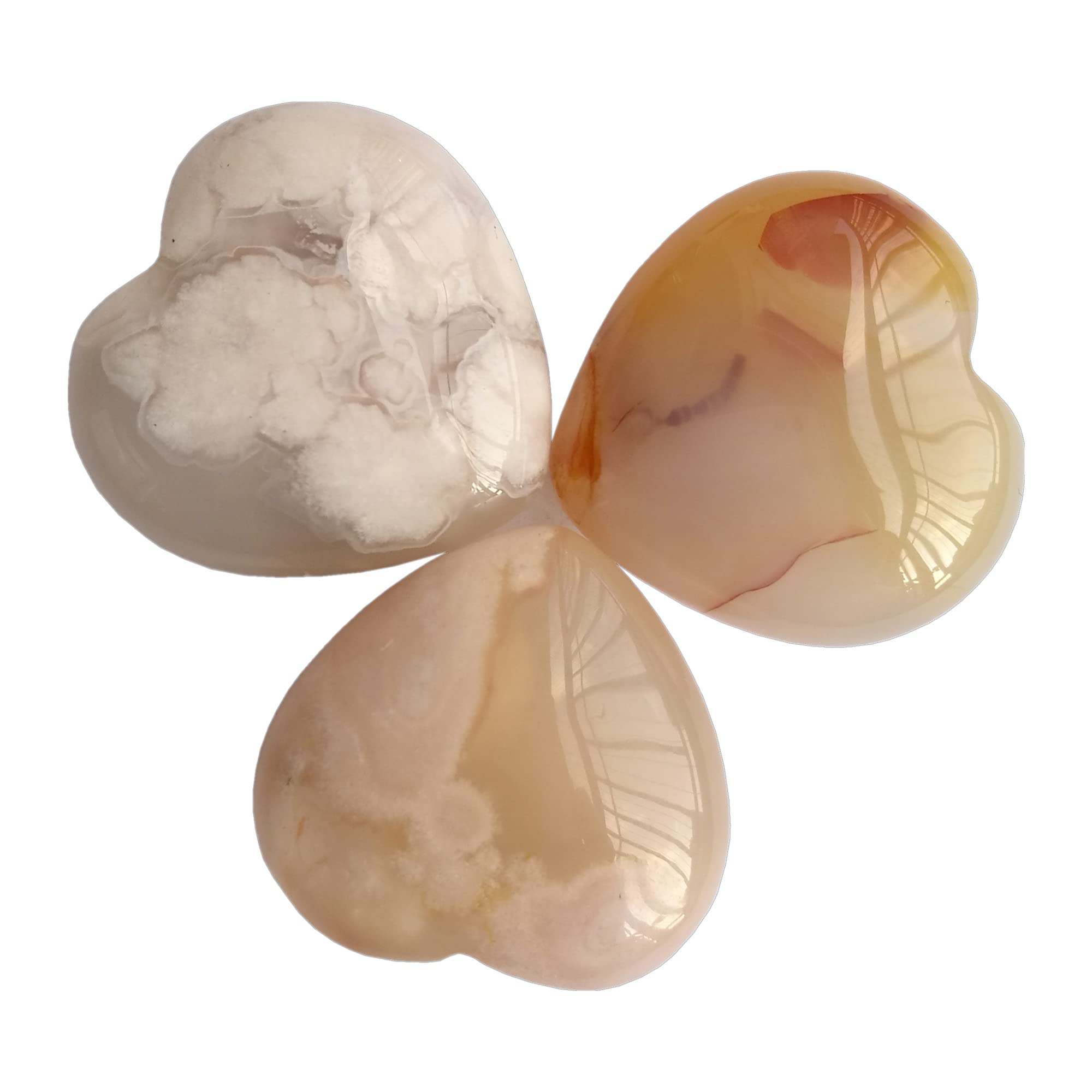 Manekieko 3 Pcs Natural Cherry Blossom Agate Pocket Palm Thumb Healing Crystal Heart Love Worry Stones,25mm Reiki Balancing Crystal and Healing Stones