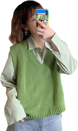 Amazon Rehoodn レディース ニットベスト シンプル Vネック ショート丈 ベスト セーター レディース ニットセーター ベスト お洒落グリーンf ベスト 通販