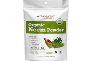 Vitamatic Certified USDA Organic Neem Leaf Powder – 1 lb (16 oz) 100% Pure Azadirachta Indica | Traditional Ayurvedic Herb for Skin, Immune, and Detox Support