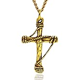 Oaldilee Cross Necklace for Men, Black Gold Stainless Steel Mens Cross Pendant Necklaces, with Adjustable Cuban/Wheat Chain, Length 22Inches